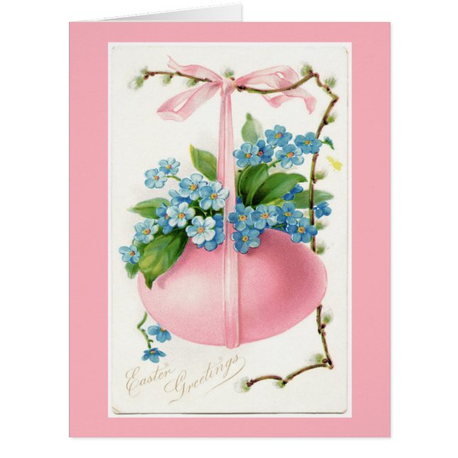 Ovo rosa e flores Páscoa Grande Cartão de Saudação (Frente)
