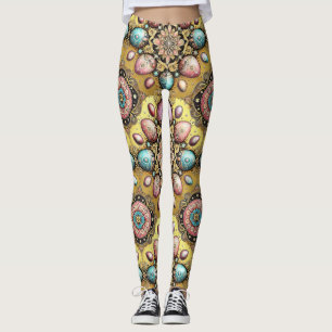 OVOS DE PÁSCOA ~ Dourado Azul Rosa 3D~ Leggings