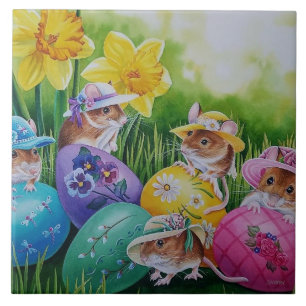 Ovos de Páscoa e Camundongos Arte Aquarela