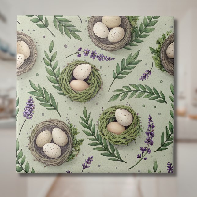 Ovos de Páscoa Verde Simples em um Ninho de Lavand (Criador carregado)