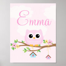 Owl Baby Girl rosa poster personalizado