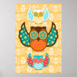 Owl Boheme Poster - Escolha qualquer cor de fundo