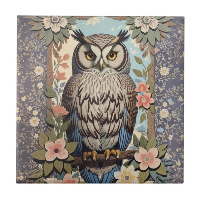 Owl Pastel Floral William Morris Inspirado (Frente)