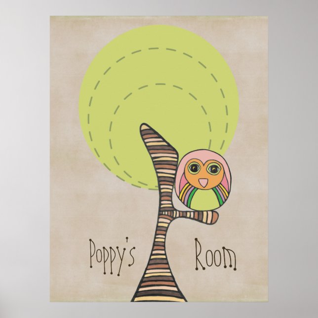 Owl Tree Baby Nursery Kids Room Wall Poster (Frente)