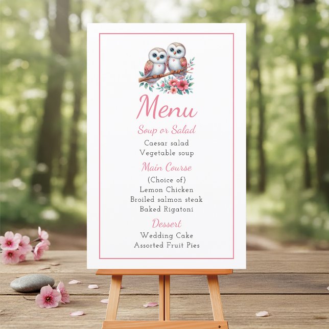 Owl Woodland Boho Rustic Country Wedding Menu (Criador carregado)