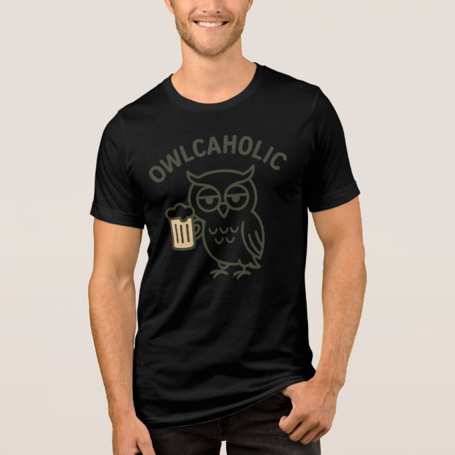 Owlcaholic Owl & Beer Funny Tri-Blend Tee (Frente)