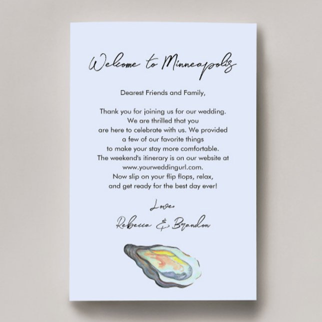 Oyster Coastal Wedding Welcome Bag Letter (Criador carregado)