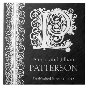 P Azulejo de Casamento "White Lace on Black"