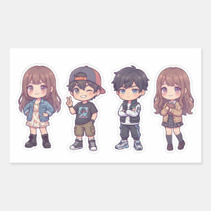 Pacote de 4 Adesivos de Crianças Kawaii Fofas Ador