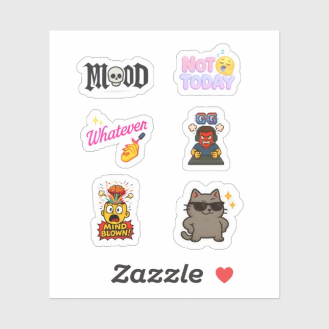 Pacote de adesivos - 5 adesivos de emoji de texto  (Folha)