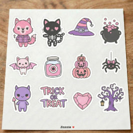 Pacote de Adesivos Adoráveis Kawaii de Halloween