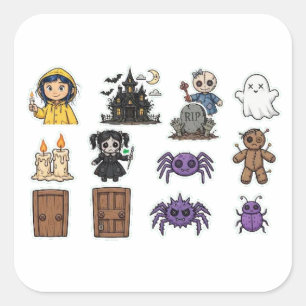 Pacote de adesivos Coraline Halloween com 12 itens