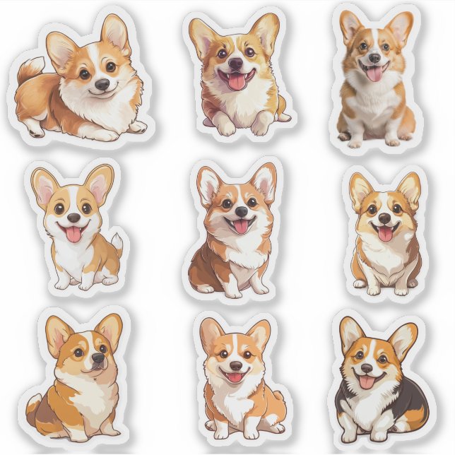 Pacote de adesivos de cães corgi fofos (Frente)
