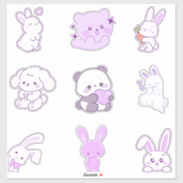 Pacote de Adesivos de Coelhinho Panda Roxo Pastel