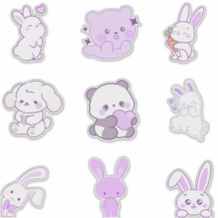 Pacote de Adesivos de Coelhinho Panda Roxo Pastel 