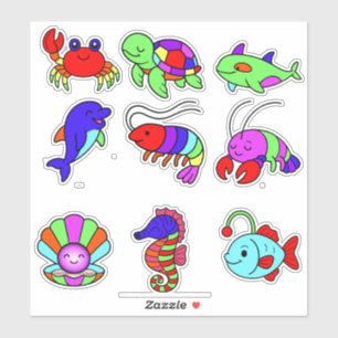 Pacote de Adesivos de Criaturas Marinhas Neon – 9