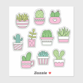 Pacote de Adesivos de Desenhos de Cactos Suculenta