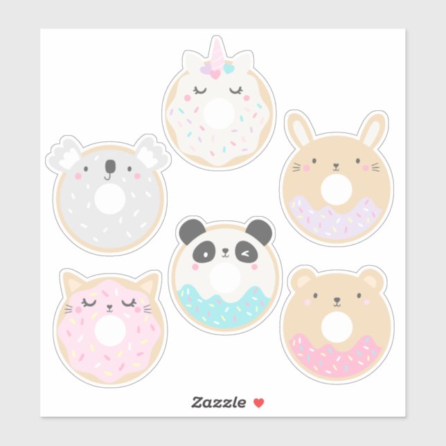 Pacote de Adesivos de Donut de Animais Bebês Fofos (Folha)