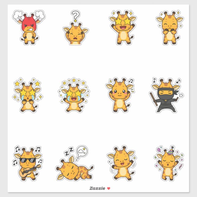 Pacote de Adesivos de Emoji de Girafa Fofa (Folha)