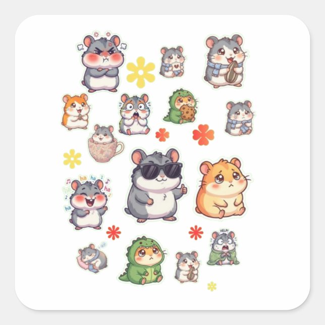 Pacote de adesivos de hamster chibi engraçado com  (Frente)