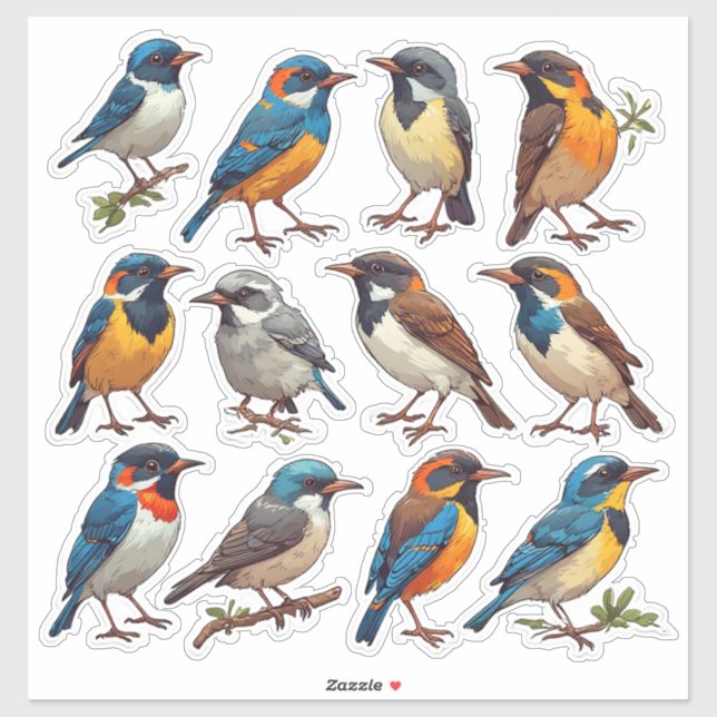 Pacote de Adesivos de Ilustração de Pássaros da Pr (Folha)