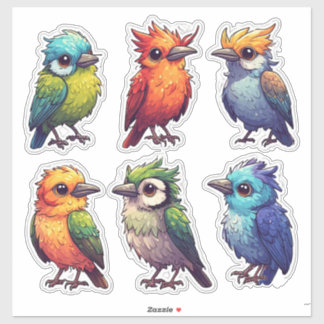 Pacote de Adesivos de Pássaros Coloridos Fofos Par