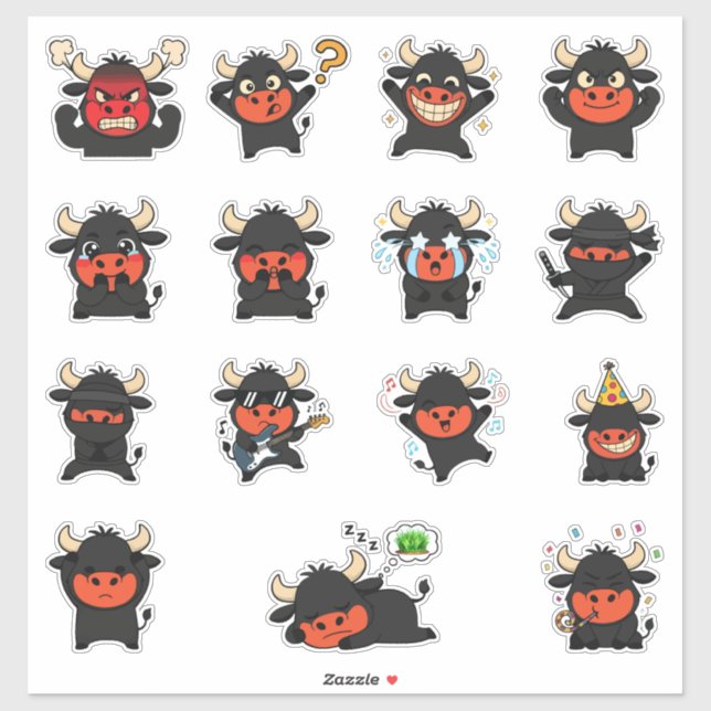 Pacote de Adesivos de Touro Fofo Emoji (Folha)