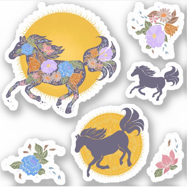 Pacote de adesivos Silhouette_Purple Cavalo Floral (Frente)