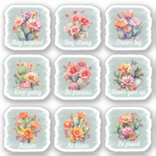 Pacote do adesivo de cactos motivacional