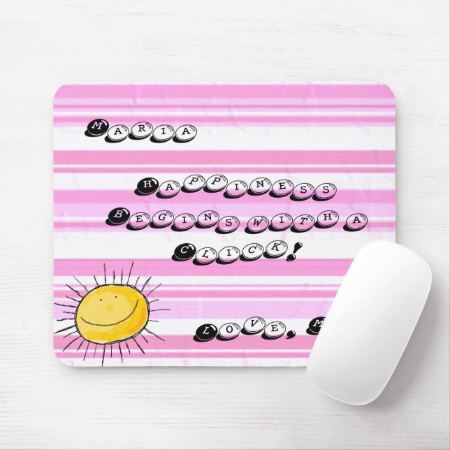 Pad de Rato Sol Feliz, Greve Branca Rosa! Mousepad (Com mouse)