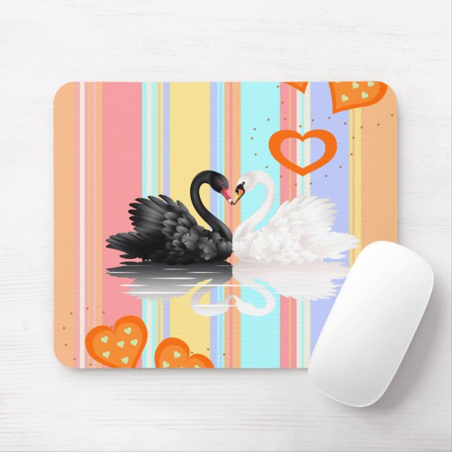 Pad do Mouse Swan Orange Hearts Stripe! Mousepad (Com mouse)