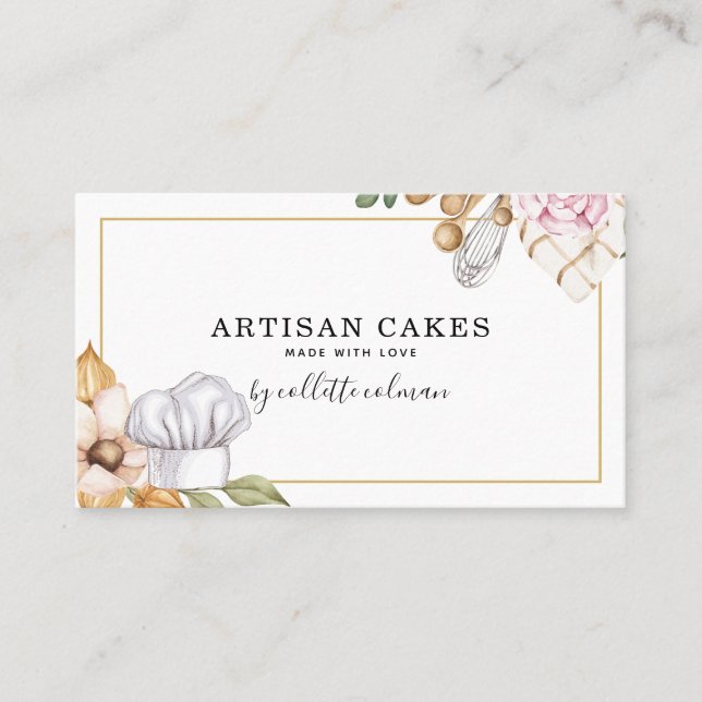 Padaria Pastery Chef Watercolor Cartão de visita (Frente)