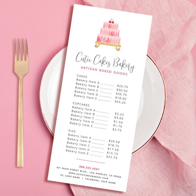 Padaria Rosa Água-tinta Bolo Sobremesa Menu (Criador carregado)