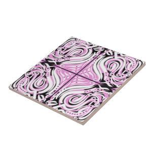 Padrão Abstrato Curvo Rosa Preto Branco