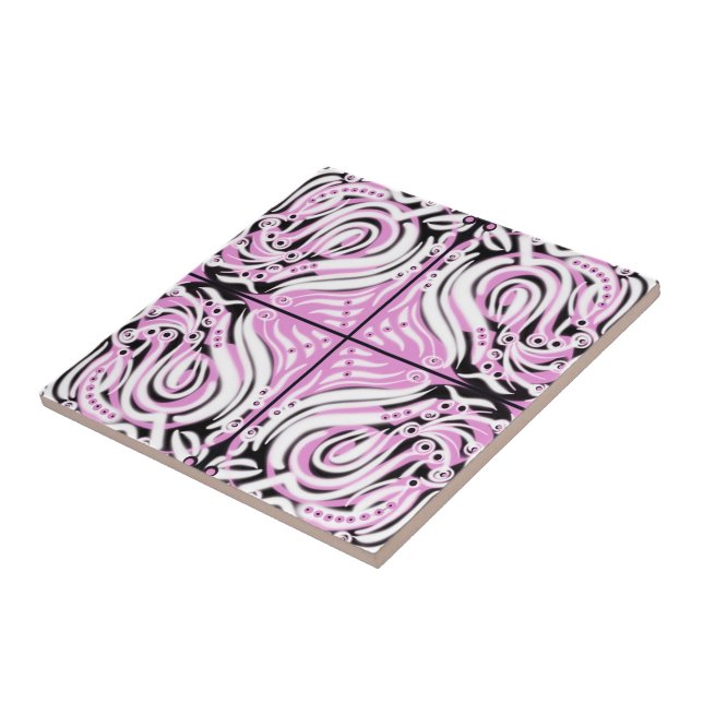 Padrão Abstrato Curvo Rosa Preto Branco  (Lateral)