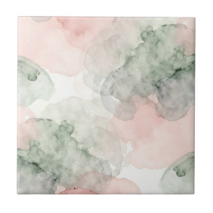 Padrão Abstrato de Aquarela em Rosa Suave e Verde