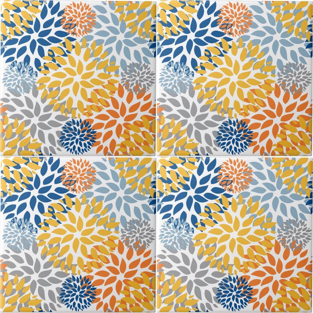 Padrão Abstrato de Cores Vibrantes Florais de Verã (Summer Floral Abstract Bright Colors Pattern Ceramic Tile)