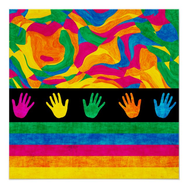 Padrão Abstrato de Impressão de Mão Colorido (Frente)