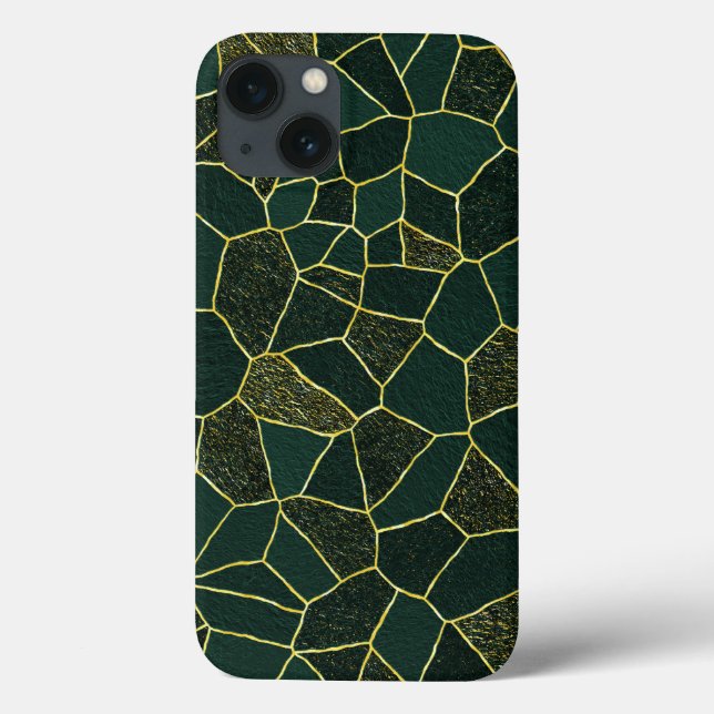 Padrão Abstrato de Luxo Verde Dourado Chic Texturi (Verso)