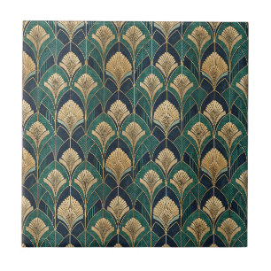 Padrão Abstrato Geométrico Art Déco Dourado e Azul