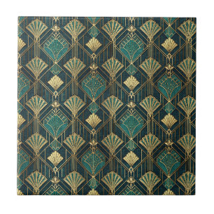 Padrão Abstrato Geométrico Art Déco em Azul Turque