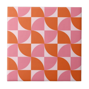 Padrão Abstrato Laranja e Rosa de Meados do Século