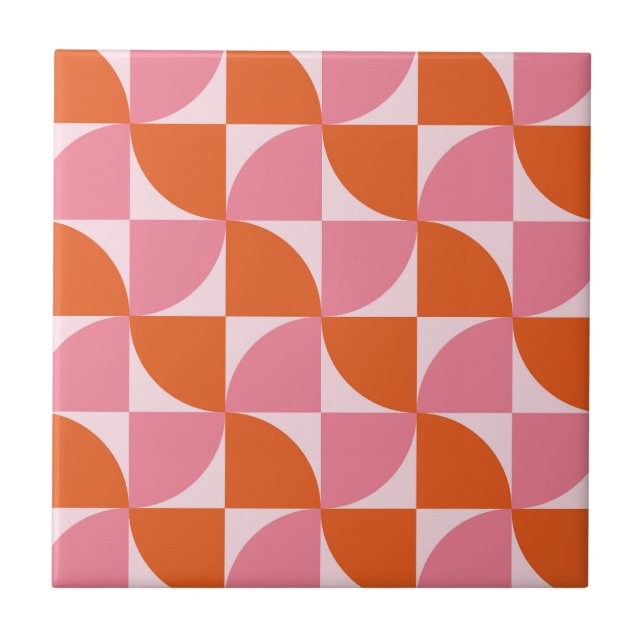 Padrão Abstrato Laranja e Rosa de Meados do Século (Frente)