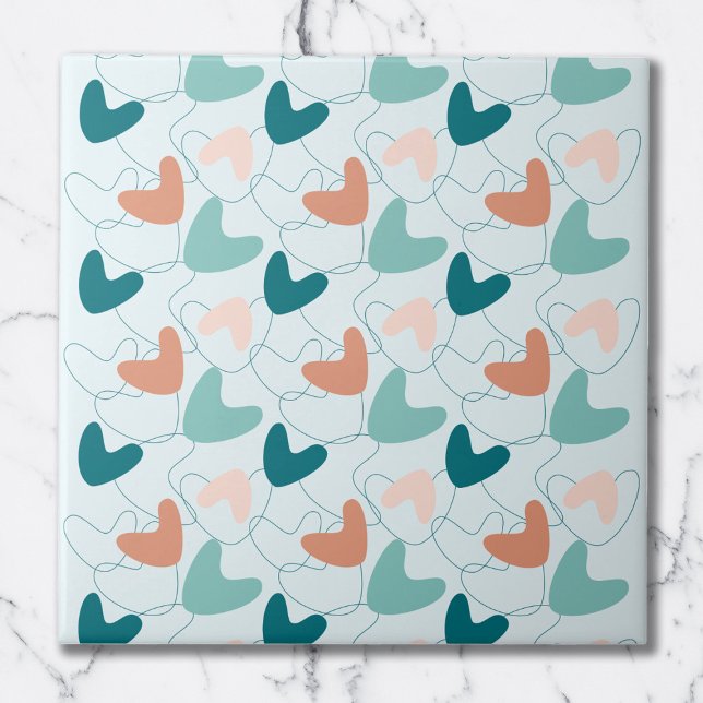 Padrão Abstrato Mid Mod Tons de Teal, Pêssego e Sa (Criador carregado)