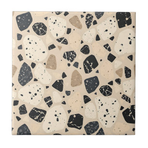 Padrão Abstrato Neutro de Terrazzo Bege Preto