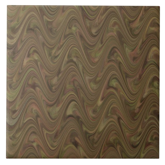 Padrão Abstrato Ondulado Verde Marrom (Frente)