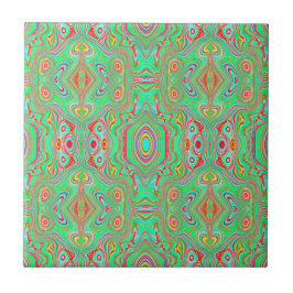 Padrão Abstrato Retro de Laranja e Verde Lima