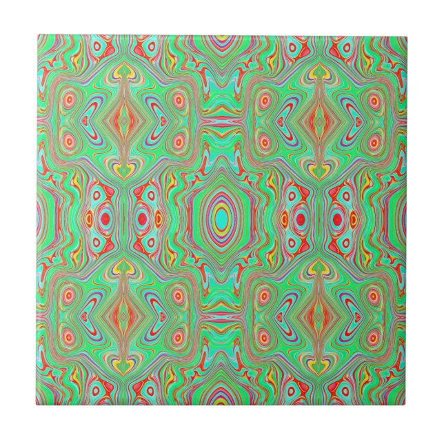 Padrão Abstrato Retro de Laranja e Verde Lima (Frente)