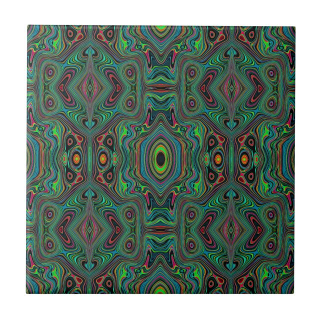 Padrão Abstrato Trippy Retro Preto e Verde Lima (Frente)