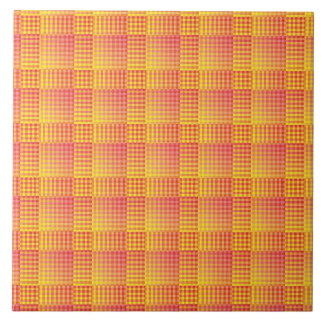 Padrão Abstrato Xadrez Vermelho Amarelo (Frente)